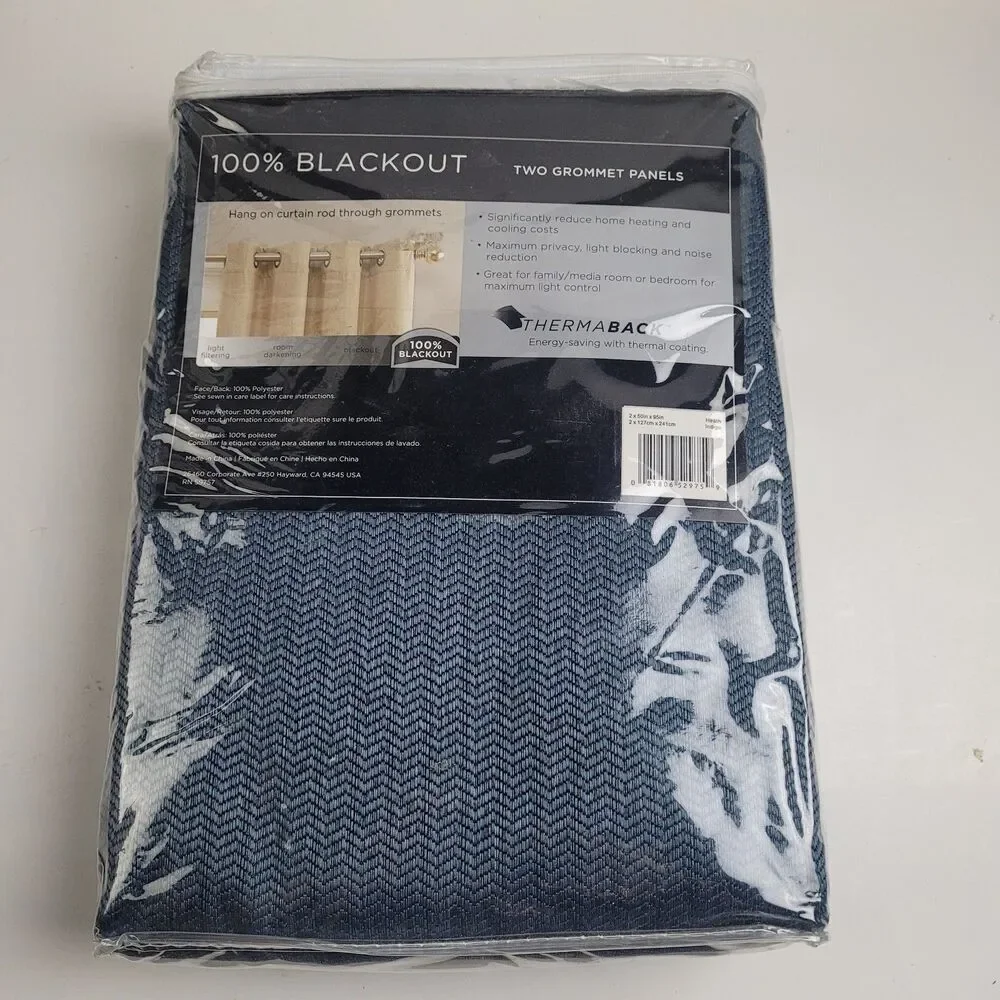 NEW Eclipse 50 x 95 Two Grommet curtain panels 'Heath Indigo' #CT17
